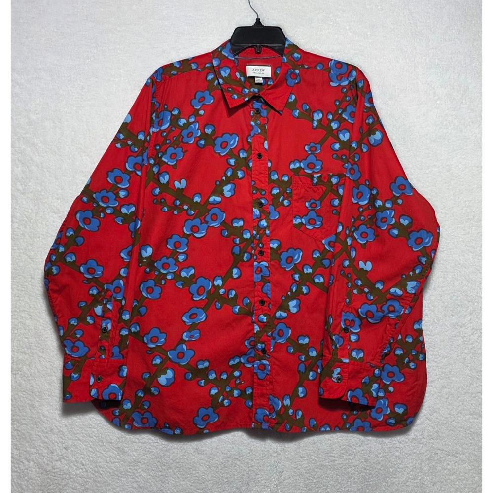 J.Crew Collection Red Blue Floral Vine Button Up Shirt Cotton AW202 SP21 Size 22
